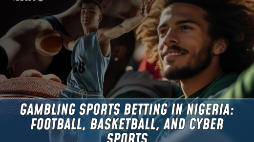 A collage depicting sports betting in Nigeria, featuring football, basketball, and cyber sports activities